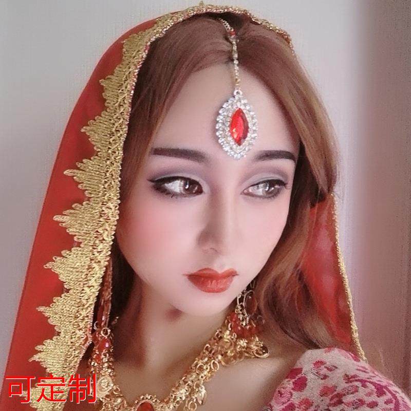 印度舞蹈配饰女肚皮舞头纱头饰项链耳环首饰套装纱丽眉心坠遮脸巾