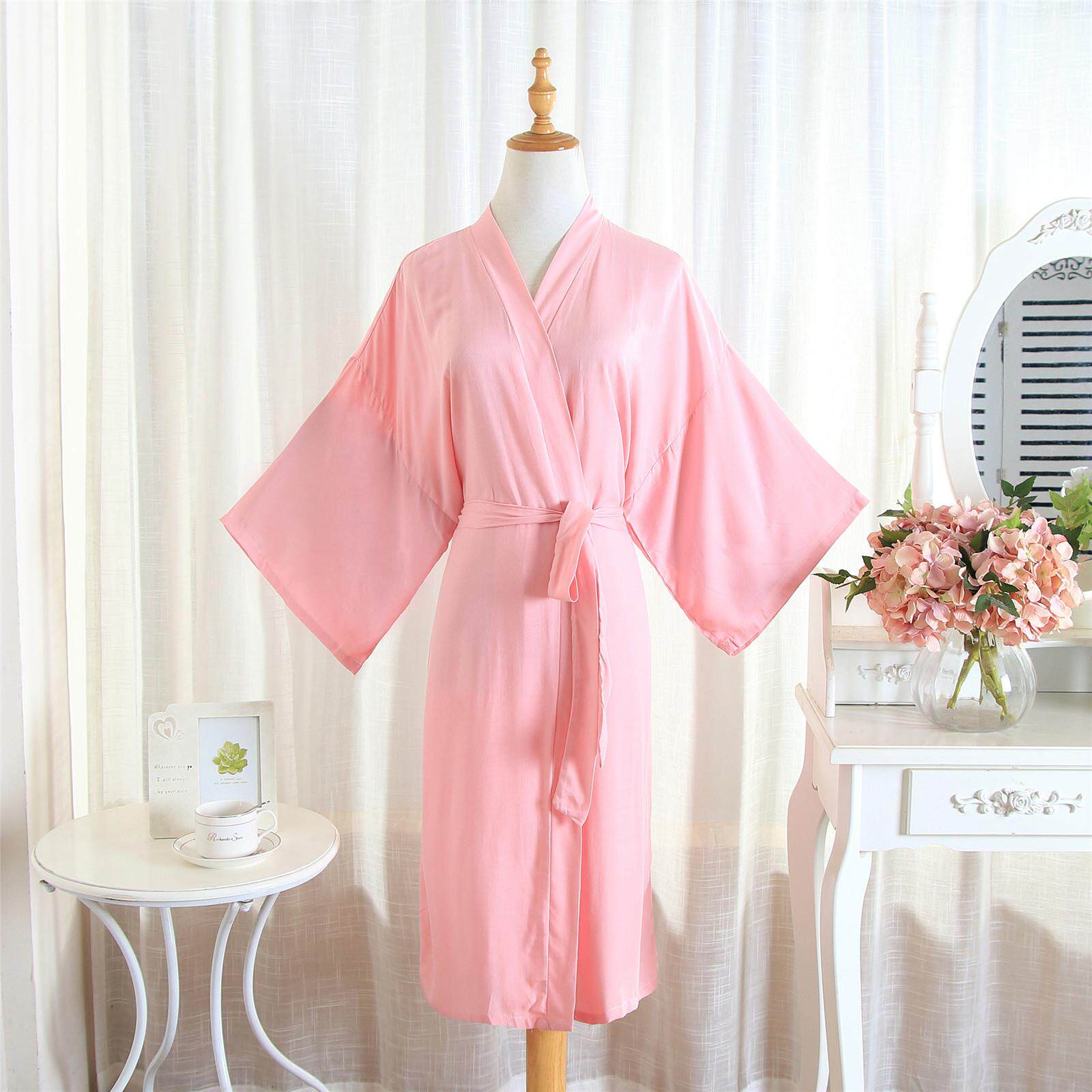 色棉质家居中长款素色和服开衫男女同款浴袍睡袍