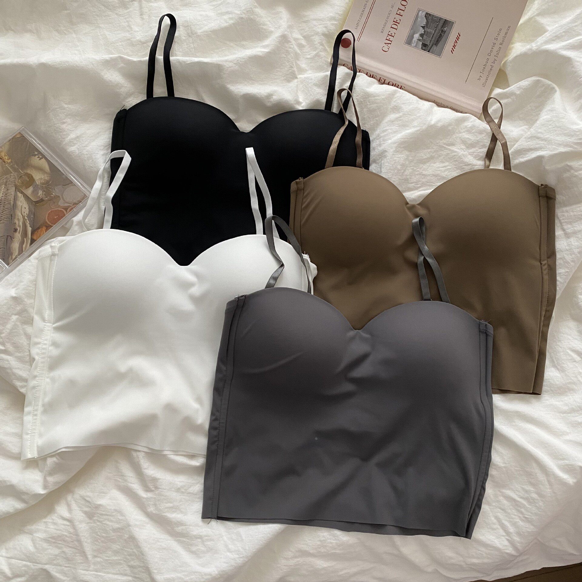 夏季吊带背心无痕法式美背一体式固定杯内搭外穿辣妹裹胸抹胸
