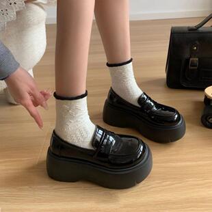 圆头增高复古英伦风黑色厚底小皮鞋女秋冬2025新款法式配裙子单鞋