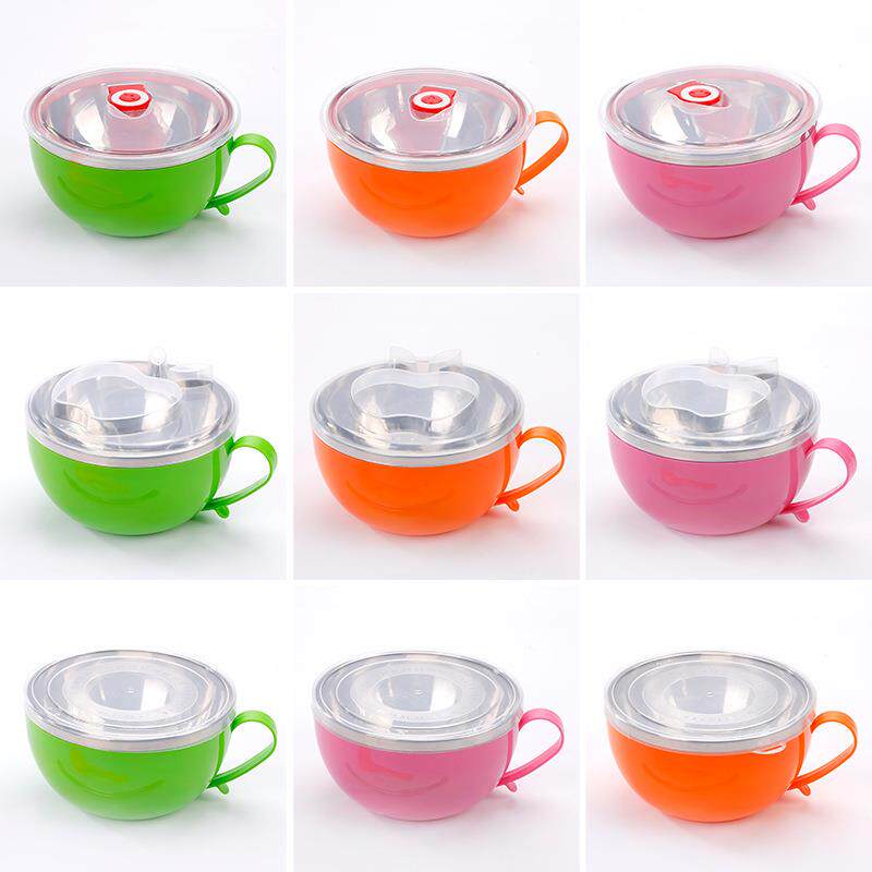 包邮不锈钢泡面汤碗儿童碗带盖水果沙拉碗双层隔热学生饭盒泡定制