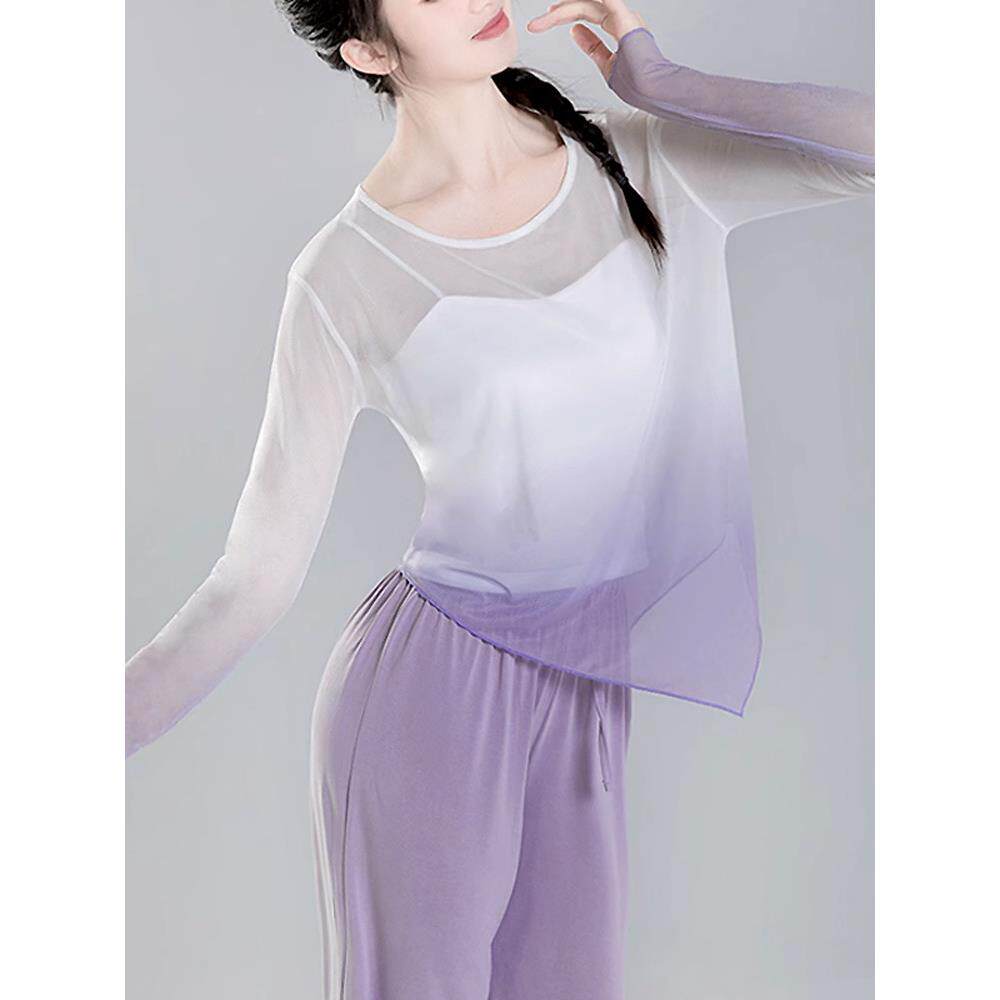 古典舞纱衣罩衫渐变飘逸网纱上衣中国舞蹈练功服女演出身韵服成人