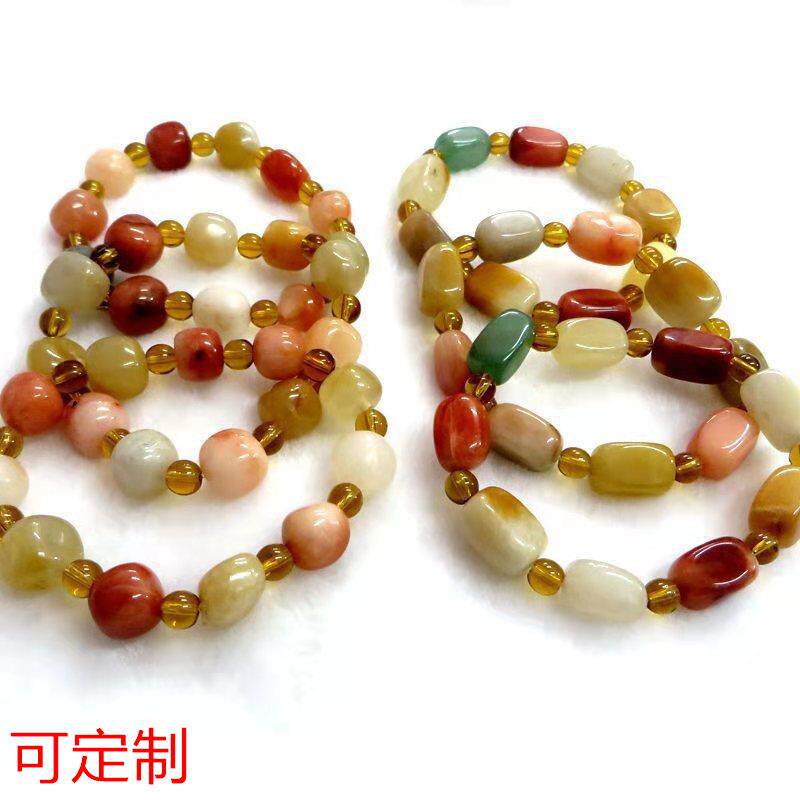 新款天然新疆金丝玉手链 异形金丝玉珠简约男女款手串 地摊品定做