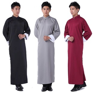 相声服大褂酒红色伴郎服黑色民国风灰唐装缝扣上海滩合唱服表演服