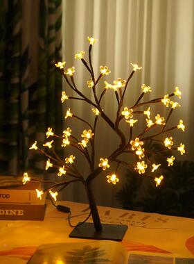 直销爆款仿真树灯铁艺48LUSB开关创意小夜灯房间装饰台灯
