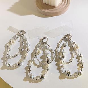 高级感银色珠珠手机链链条双链吊坠通用手机壳手机挂绳钥匙扣挂件