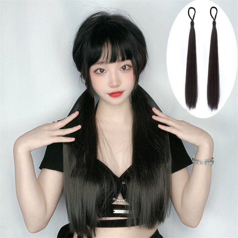 JK假发女化纤长直发绑带式双马尾日系萝莉长发高辫子发饰