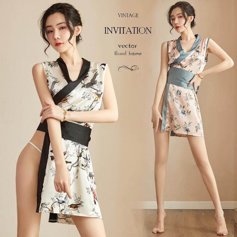 情趣内衣&middot;女式日系印花蝴蝶结和服浴袍制服套装