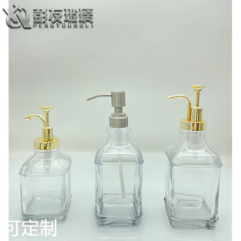 厂家直供500ml晶白料玻璃瓶洗手液瓶乳液瓶按压糖浆瓶圆形皂液器