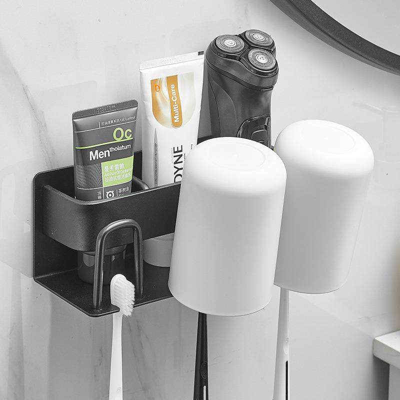 免打孔太空铝卫生间牙刷架壁挂式浴室漱口杯套装放牙膏置物架定制
