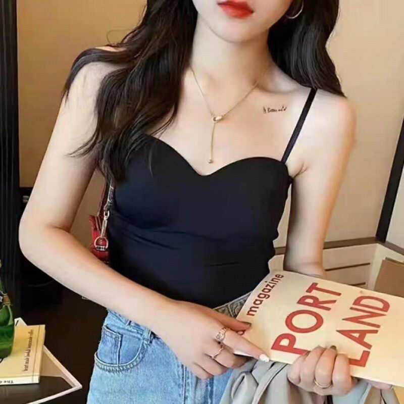 带胸垫小吊带背心运动辣妹内搭外穿一体式美背打底上衣抹胸女