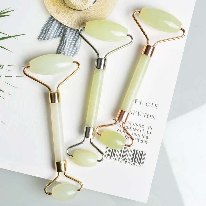 院家用提拉面部滚轮推脸器白色岫玉器脸部眼部按摩棒