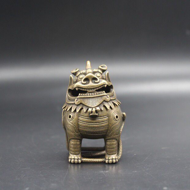 纯黄铜做旧仿古神兽狮子香炉桌面摆件青铜器居家工艺品厂家