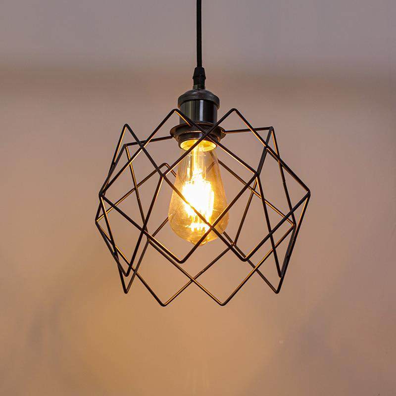 吊灯灯罩外壳配件铁艺复古外壳线条台燈罩床头金属罩e27欧式五金