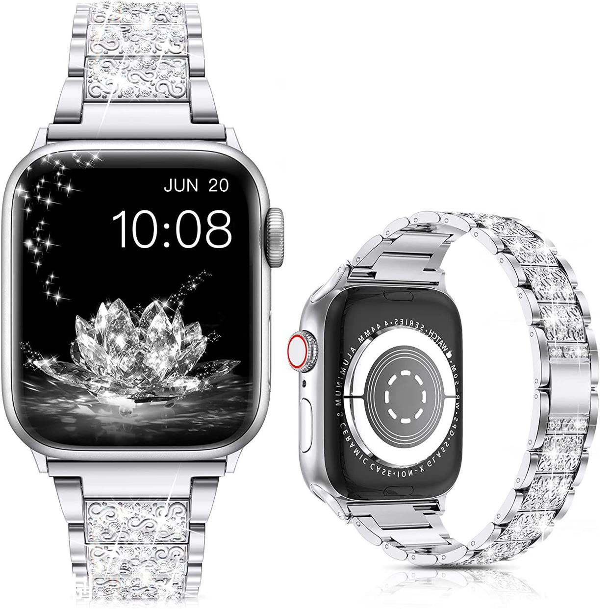 适用手表镶钻表带满天星20mm18mm满钻金属iwatch表带