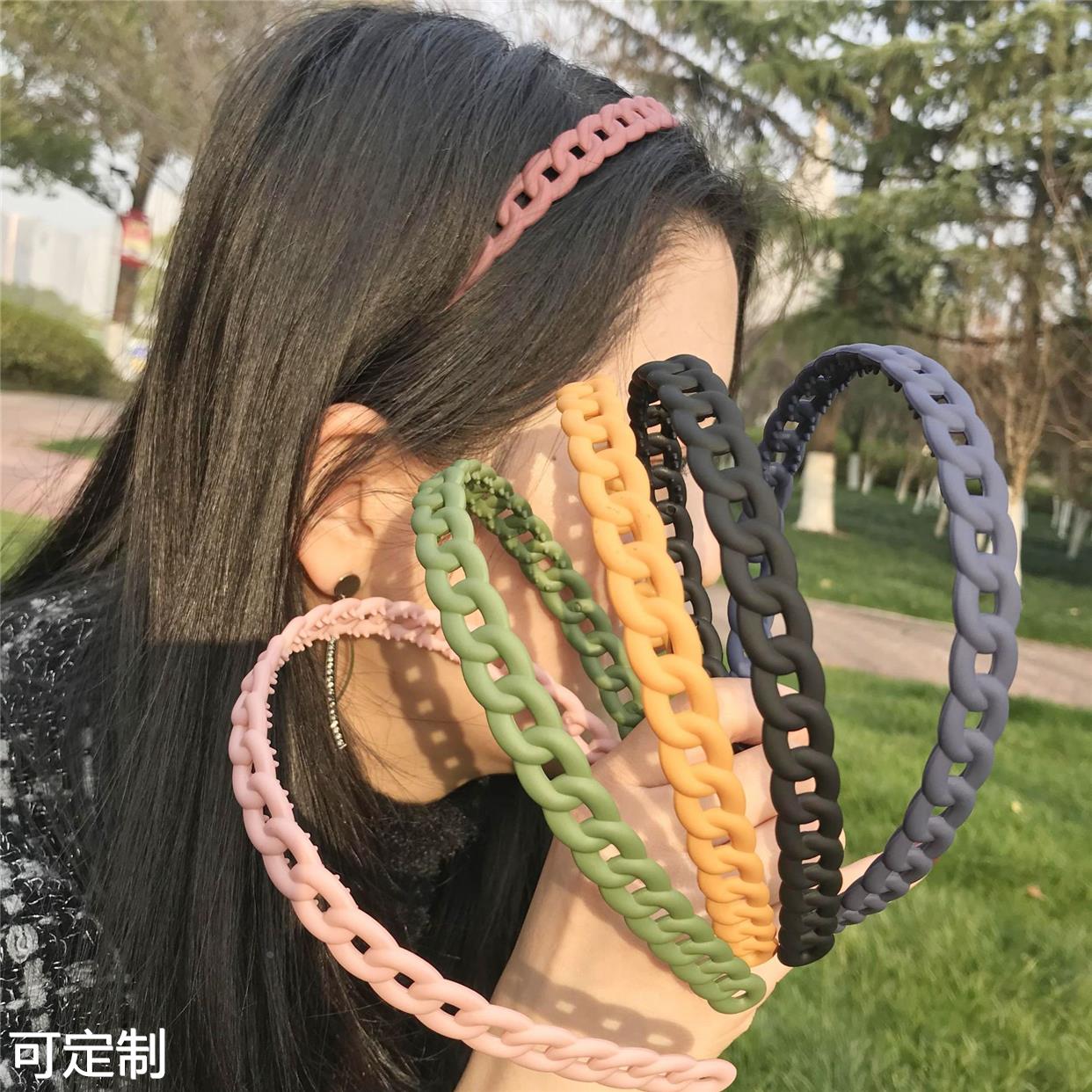 韩国新款糖果色塑料锯齿发箍链条简约磨砂头箍女儿童压发发饰卡