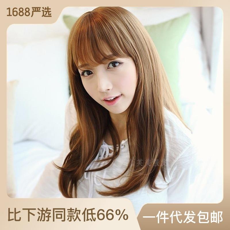 欧美外贸假发女梨花头长卷发空气刘海整顶发套假发专卖店