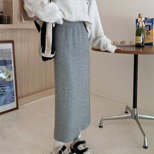 针织高腰显包臀半身裙女垂感直筒裙中长款百搭毛线裙子秋冬新款