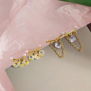 银针七彩流苏典雅气质少女镶钻耳钉链式流苏超仙甜美显耳环