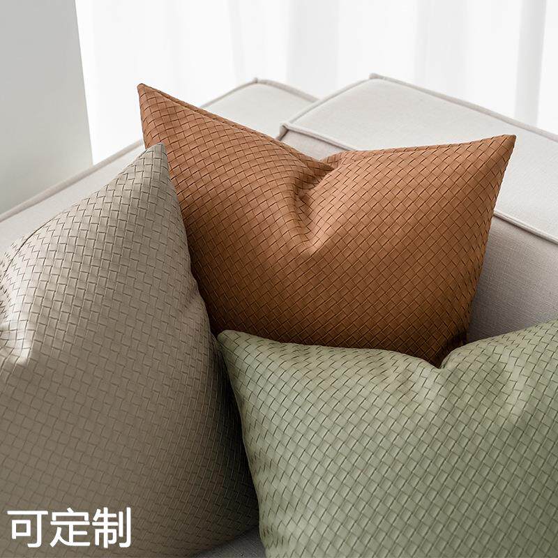皮革抱枕编织纹理轻奢高级感现代客厅靠枕床头软包沙发夏季抱枕套