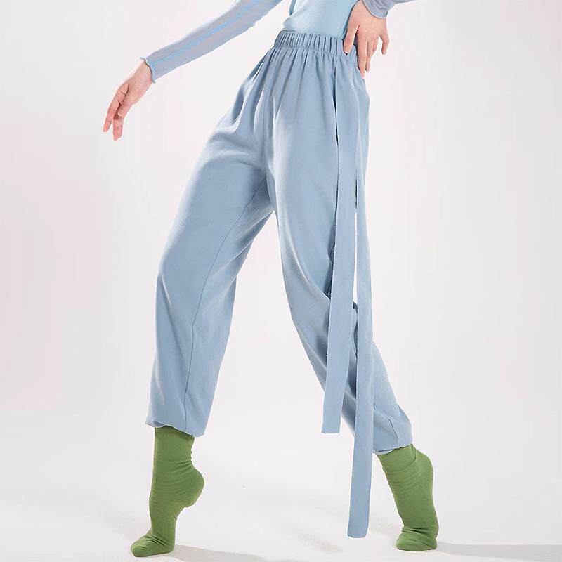 现代舞裤子女装宽松高腰直筒裤中国风民族古典舞练功服飘带舞蹈裤