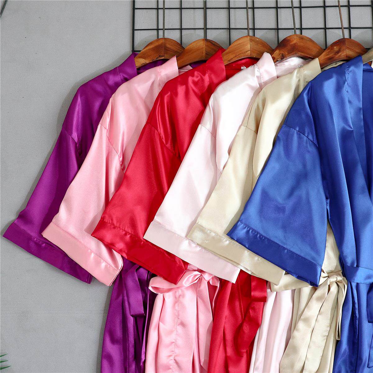 供应女士睡袍仿真丝和服袍 简约色薄款开衫袍夏季短款浴袍