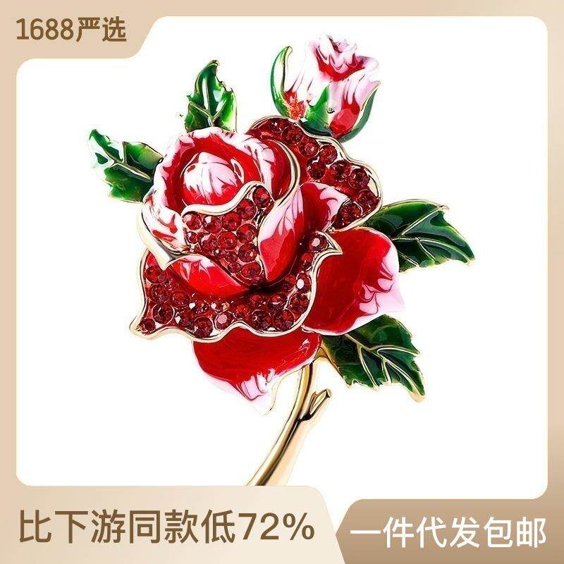 欧美时尚玫瑰花胸针合金