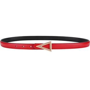 供应百搭细腰封装饰连衣裙裤子皮带头层三角形腰带女