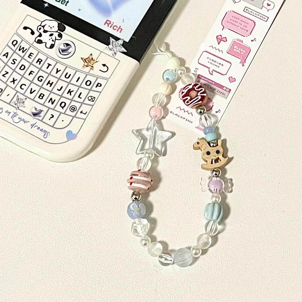 游乐园木马手机链条卡通串珠ccd挂绳可爱相机挂饰手腕式防丢绳定