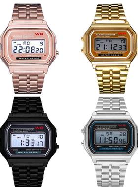 外贸爆款LED电子手表WR F91W钢带A159原宿风时尚手表多功能学生表