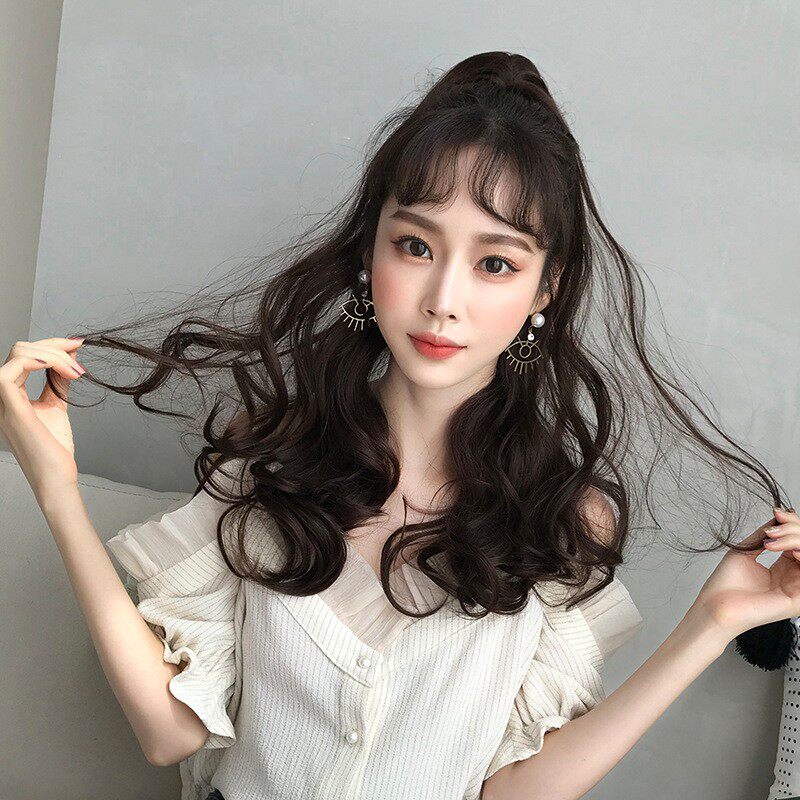 高马尾假发女长卷发卷中长款自然烫发卷发挑染马尾辫
