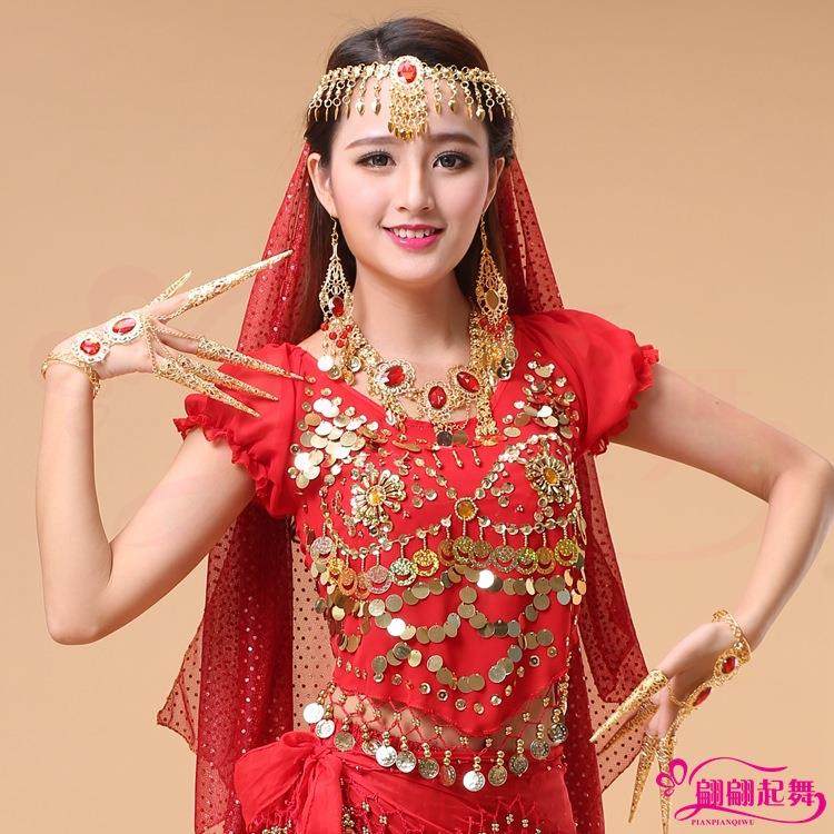 印度舞蹈演出指甲套配饰舞台表演头饰头纱肚皮舞项链耳环手链饰品