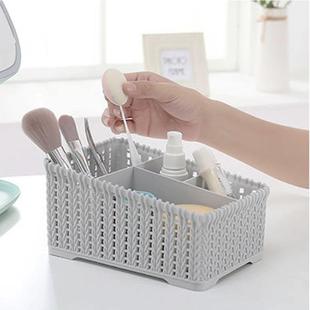 化妆品桌面收纳筐藤编收纳篮收纳框塑料家用杂物整理盒隔层置定制