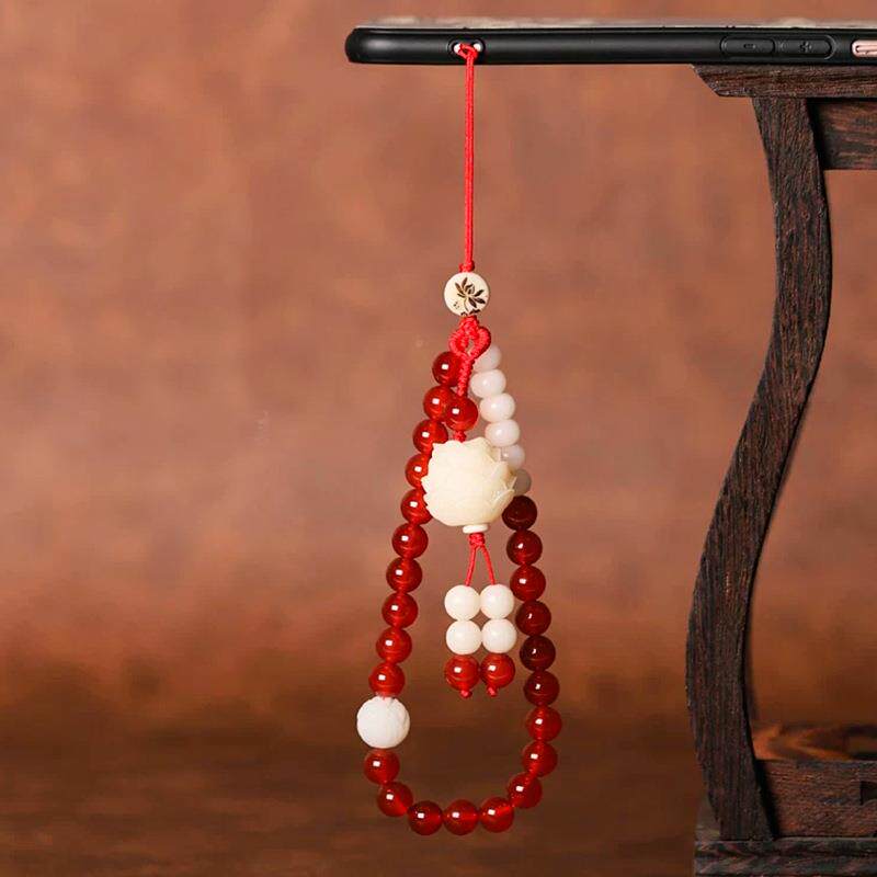 红玛瑙手机挂链手腕复古中国风菩提子莲花手机链女短款挂绳礼物