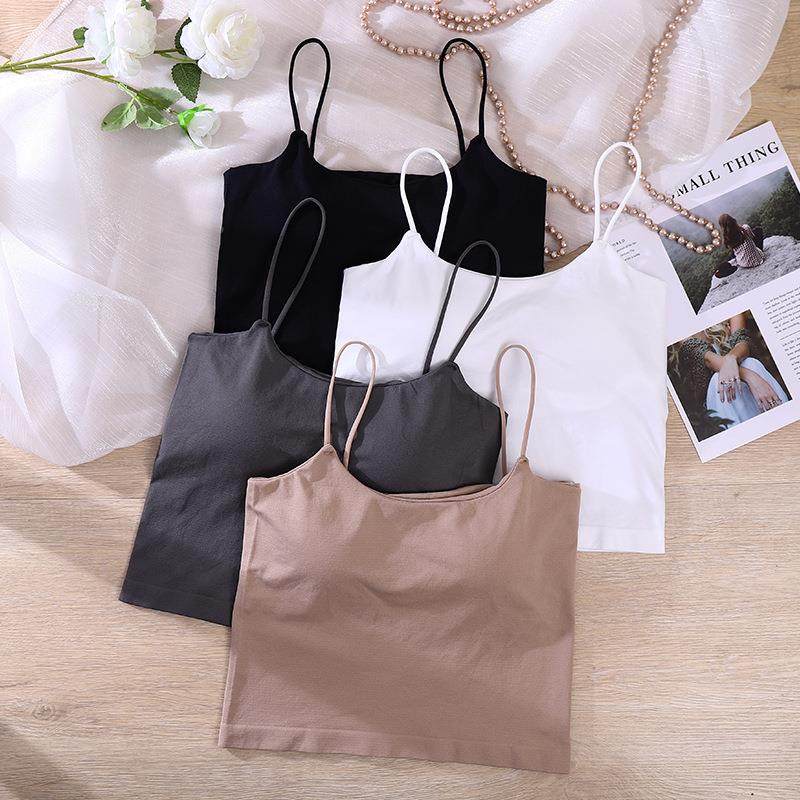 无缝细带长款美背裹胸抹胸一体式固定杯无钢圈内搭外穿吊带背心女