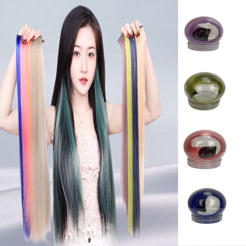 彩色假发片女长发挑染渐变隐形一片式直发卷发接发短款挂耳染
