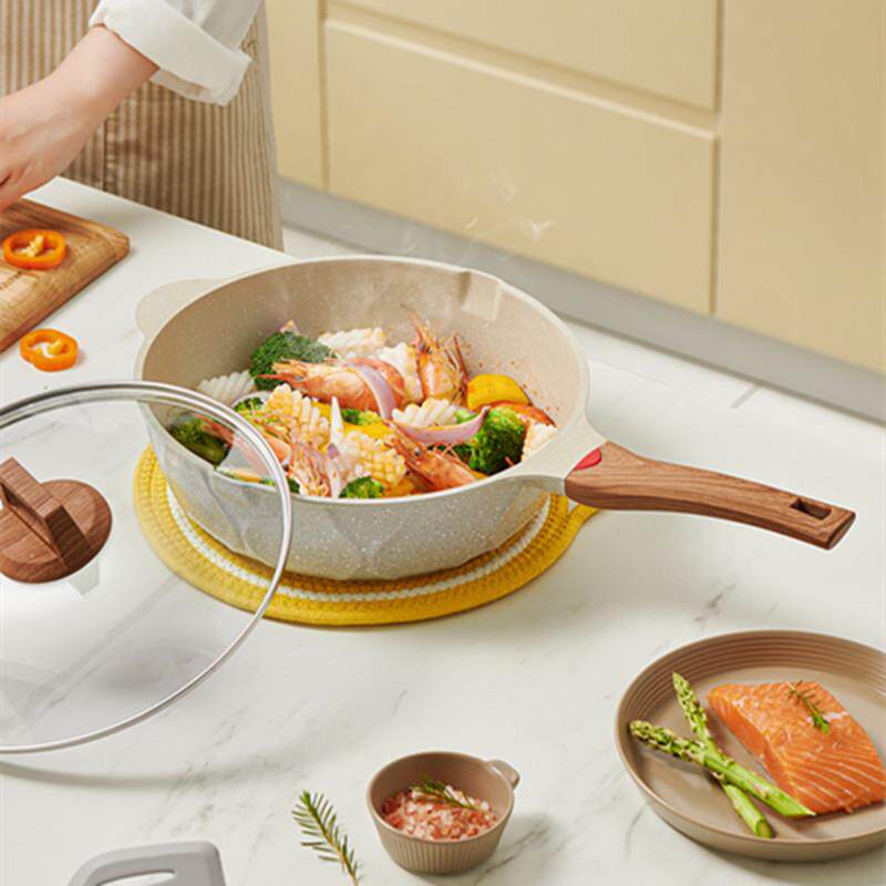平底锅不粘锅麦饭石深煎锅烙饼牛排煎锅家用炒锅少烟平底锅具定制