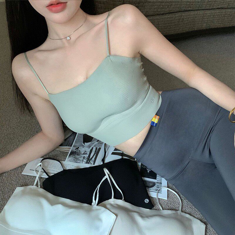 新贴胶螺纹自带杯垫背心女细肩带可调节舒适内搭裹胸爆款