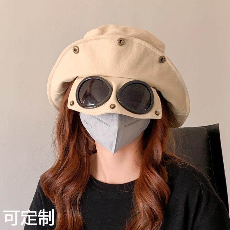 韩国帽子女网红新款大檐可折叠盆帽小众风飞行员墨镜片渔夫帽个性