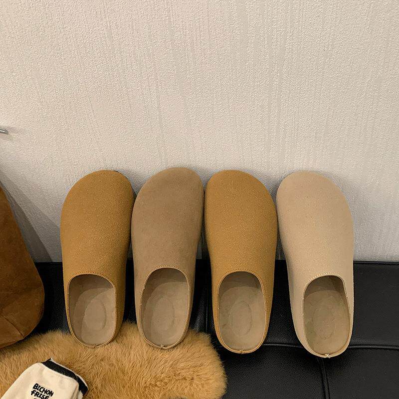 厚底包头居家勃肯拖鞋女软皮面懒人一脚蹬厚底大头勃肯鞋半拖鞋女