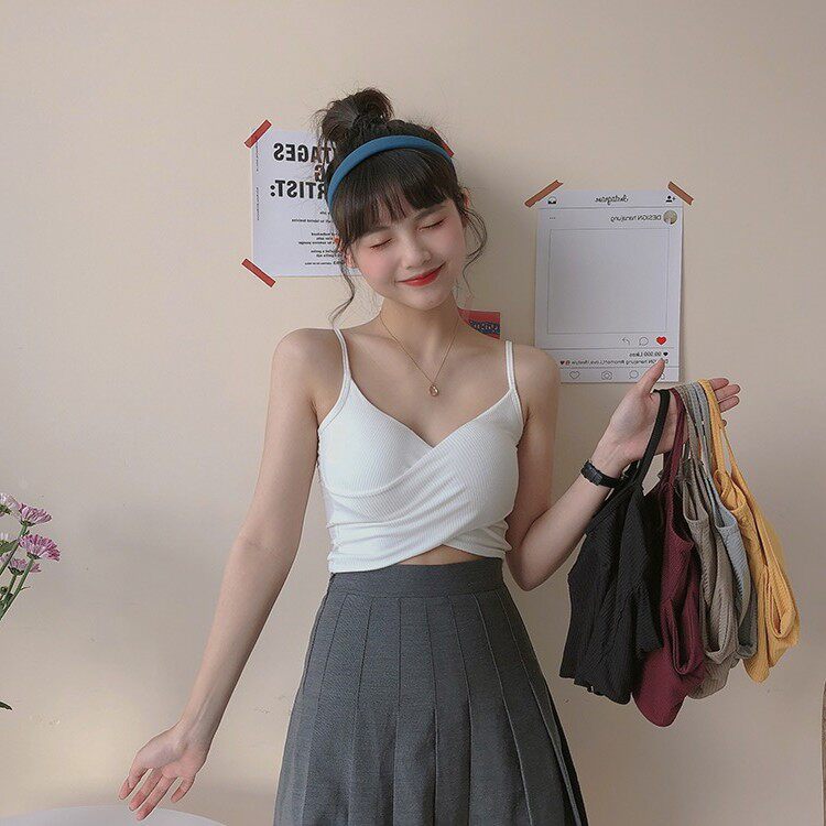 白色小吊带背心女夏辣妹外穿交叉美背抹胸设计感内搭短款上衣