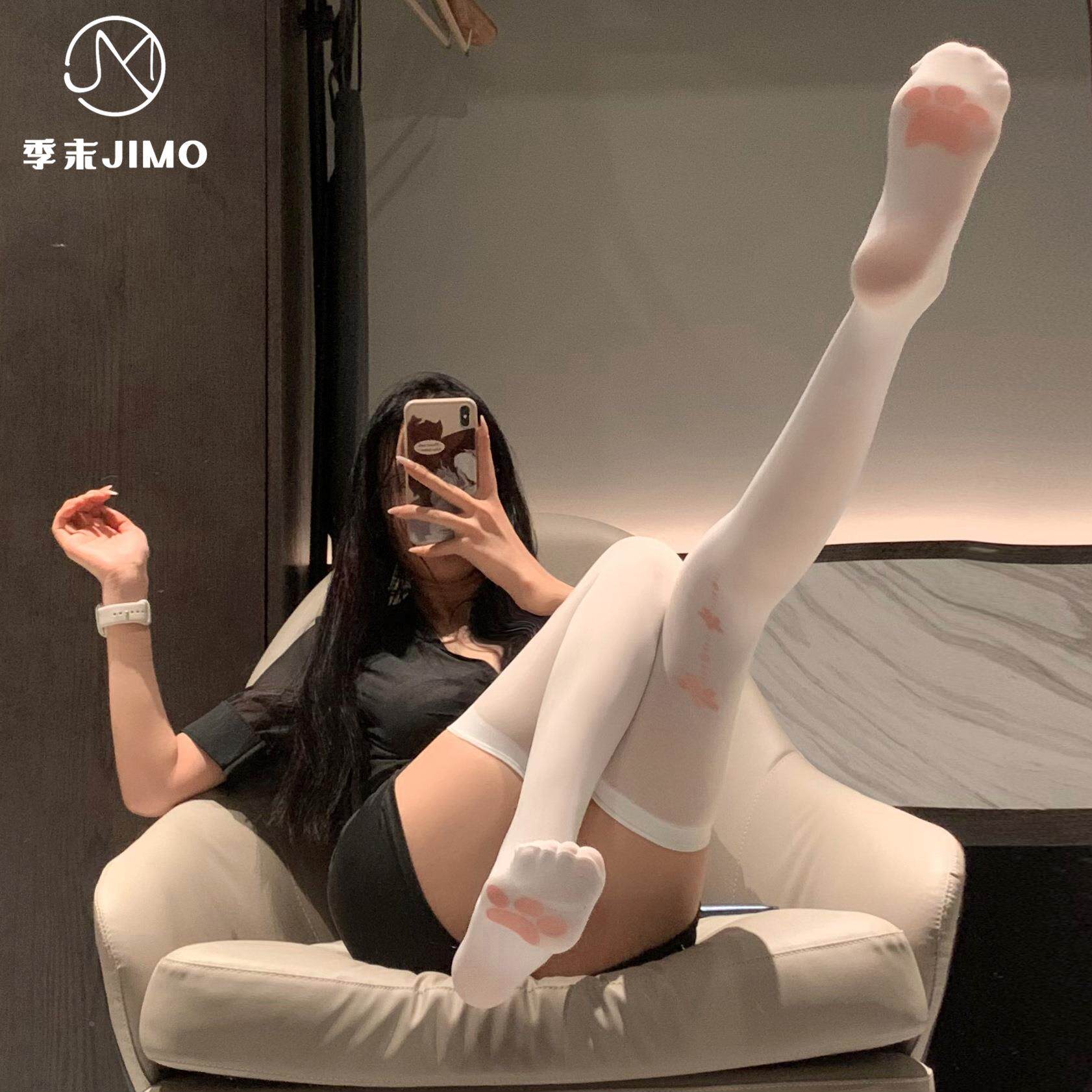 欲猫爪袜二次元洛丽塔少女情趣丝袜可爱脚印猫咪长筒白丝袜