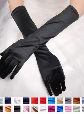 黑色弹力缎面多色手套包手指晚宴手套新娘婚纱礼服婚礼派对长手套