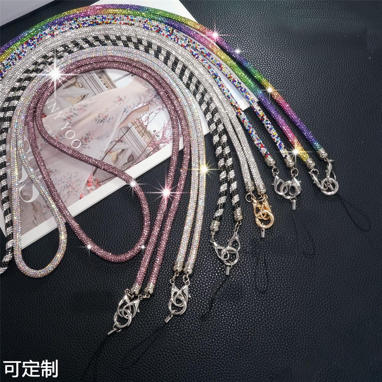 包包斜挎长款链子满钻手机挂绳高端相机背带外贸热销爆款水钻挂绳