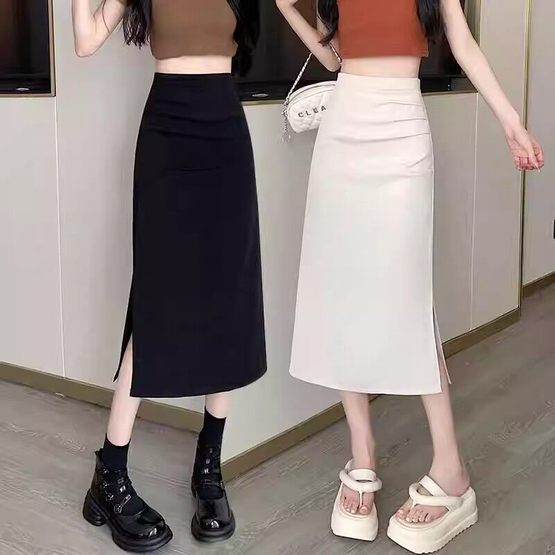 开叉半身裙女士时尚中裙夏装2026新款褶皱包臀裙小个子高腰西装裙