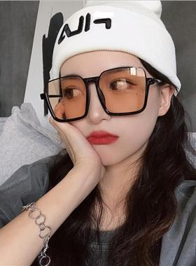 2027网红复古大框网红眼镜ins女太阳镜 黑茶框眼镜韩版墨镜