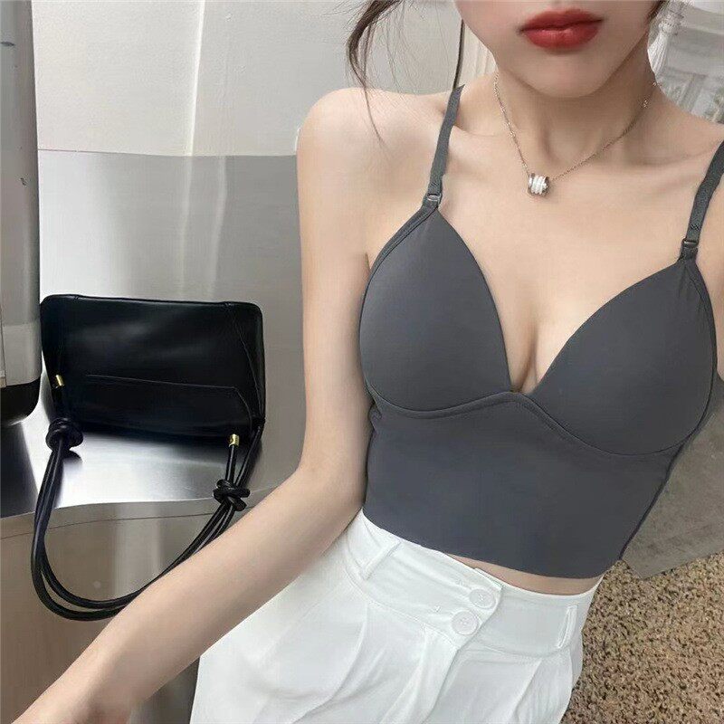 法式美背吊带抹胸小背心辣妹聚拢上托一体式罩杯裹胸上衣女