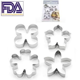 不锈钢4件套压花模具蛋糕模具饼干切模 立体花型DIY饼干模具定制