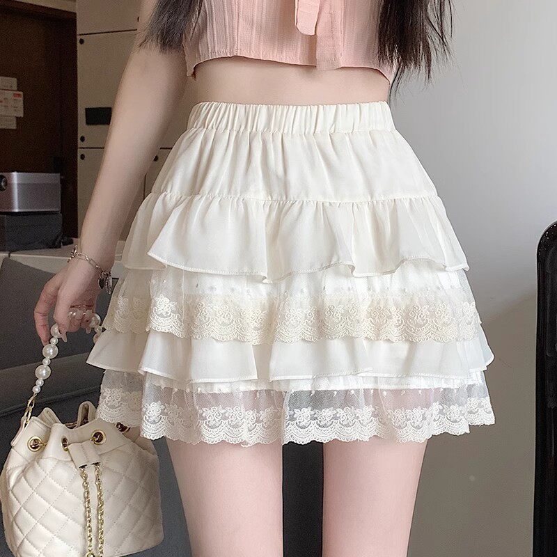 网纱蕾丝花边蛋糕短裙女2026早春新款欲高腰半身裙防走光短裙裤
