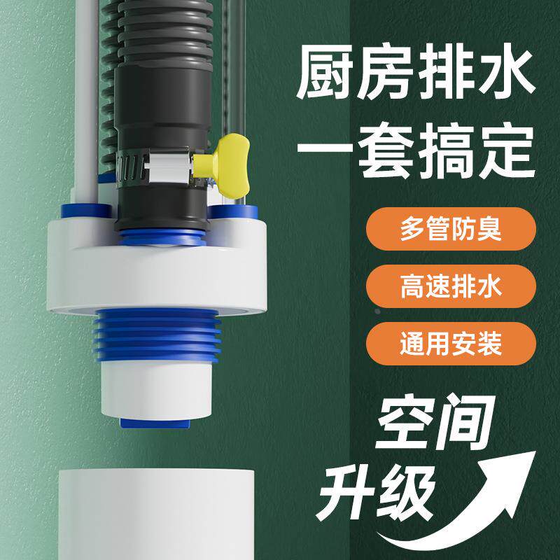 厨房下水管排水管四通接头防臭神器多功能净水器水槽防溢水